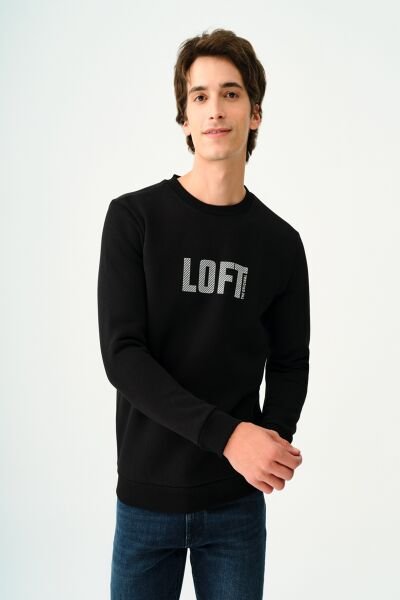 Loft 2037697 Siyah Erkek Üç İplik Bisiklet Yaka Beyaz Logolu Sweat