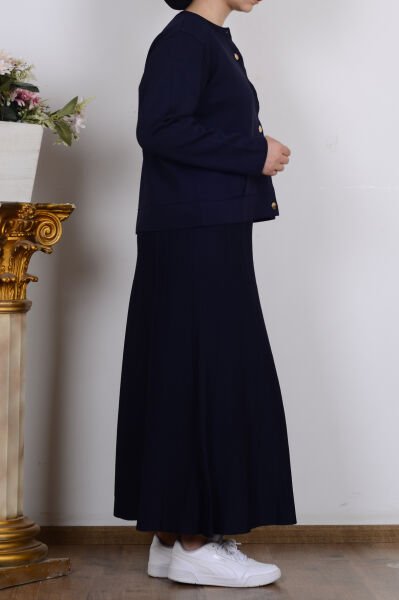 Armine 25YTD6120 Lacivert Kadın Cep Detaylı Etekli Triko Takım