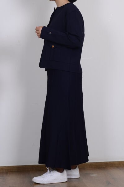 Armine 25YTD6120 Lacivert Kadın Cep Detaylı Etekli Triko Takım