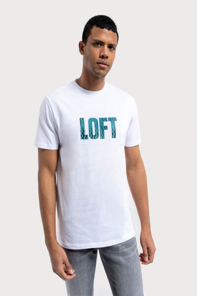 Loft 2036408 Beyaz Erkek Regular Fit Bisiklet Yaka Normal Kesim Loft Baskılı %100 Pamuk Tşört