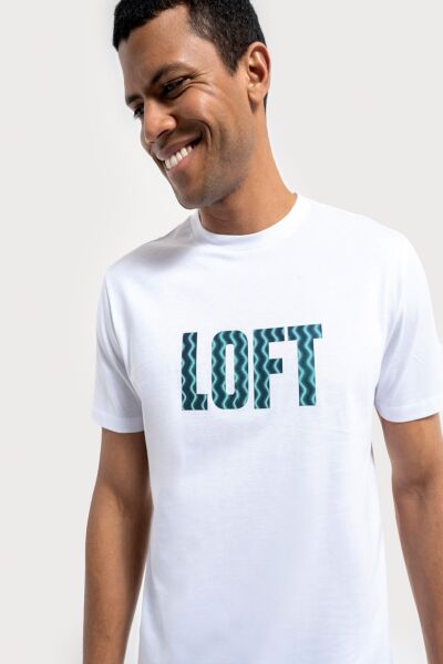 Loft 2036408 Beyaz Erkek Regular Fit Bisiklet Yaka Normal Kesim Loft Baskılı %100 Pamuk Tşört