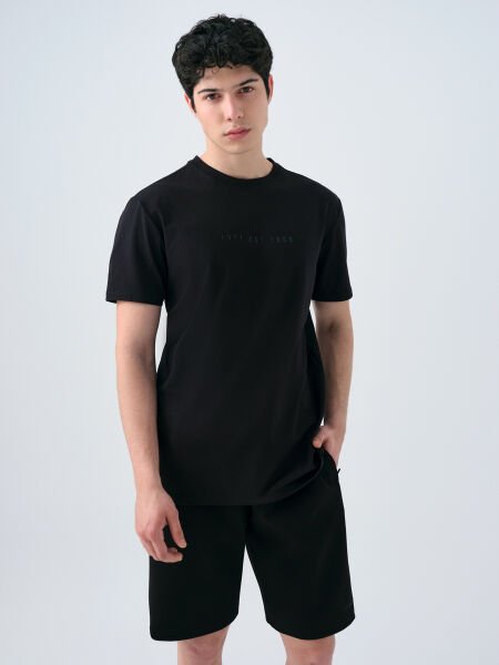 Loft 2039590 Siyah Erkek Yazı Detaylı Bisiklet Yaka T-Shirt
