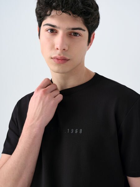 Loft 2039590 Siyah Erkek Yazı Detaylı Bisiklet Yaka T-Shirt