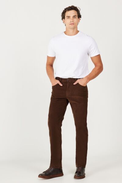 Wrangler W12SEC455 Texas Silim Kahverengi Erkek Normal Bel Normal Paça Kadife Pantalon