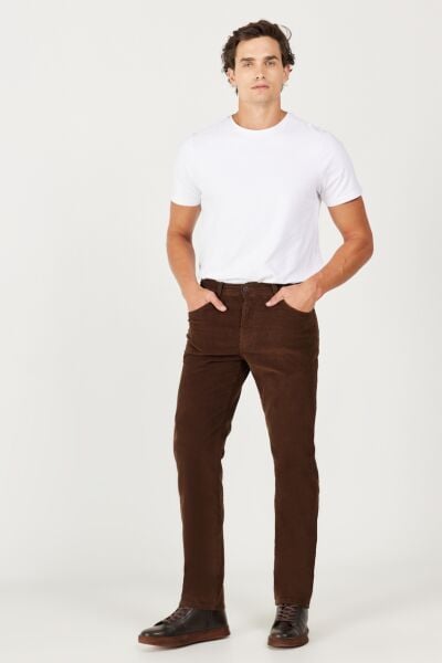 Wrangler W12SEC455 Texas Silim Kahverengi Erkek Normal Bel Normal Paça Kadife Pantalon