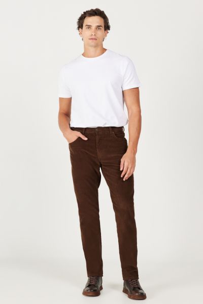 Wrangler W12SEC455 Texas Silim Kahverengi Erkek Normal Bel Normal Paça Kadife Pantalon