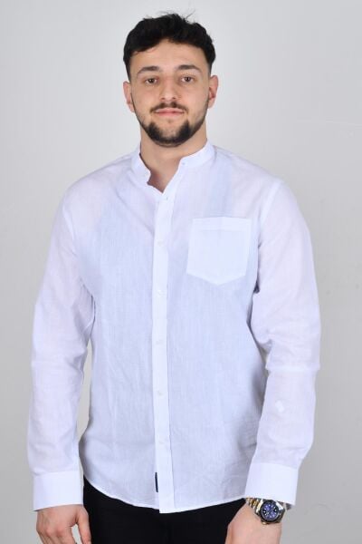 Cazador 23YCEED02021 Erkek Beyaz Önü Cepli  Uzun Kol Gömlek
