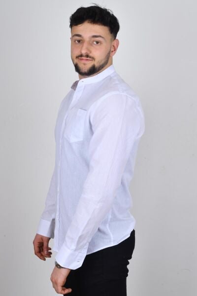 Cazador 23YCEED02021 Erkek Beyaz Önü Cepli  Uzun Kol Gömlek