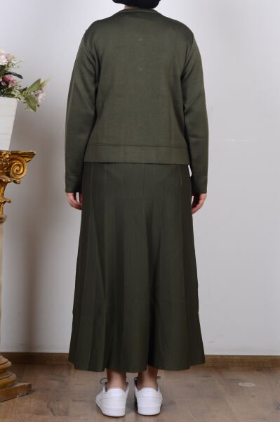 Armine 25YTD6120 Haki Kadın Cep Detaylı Etekli Triko Takım