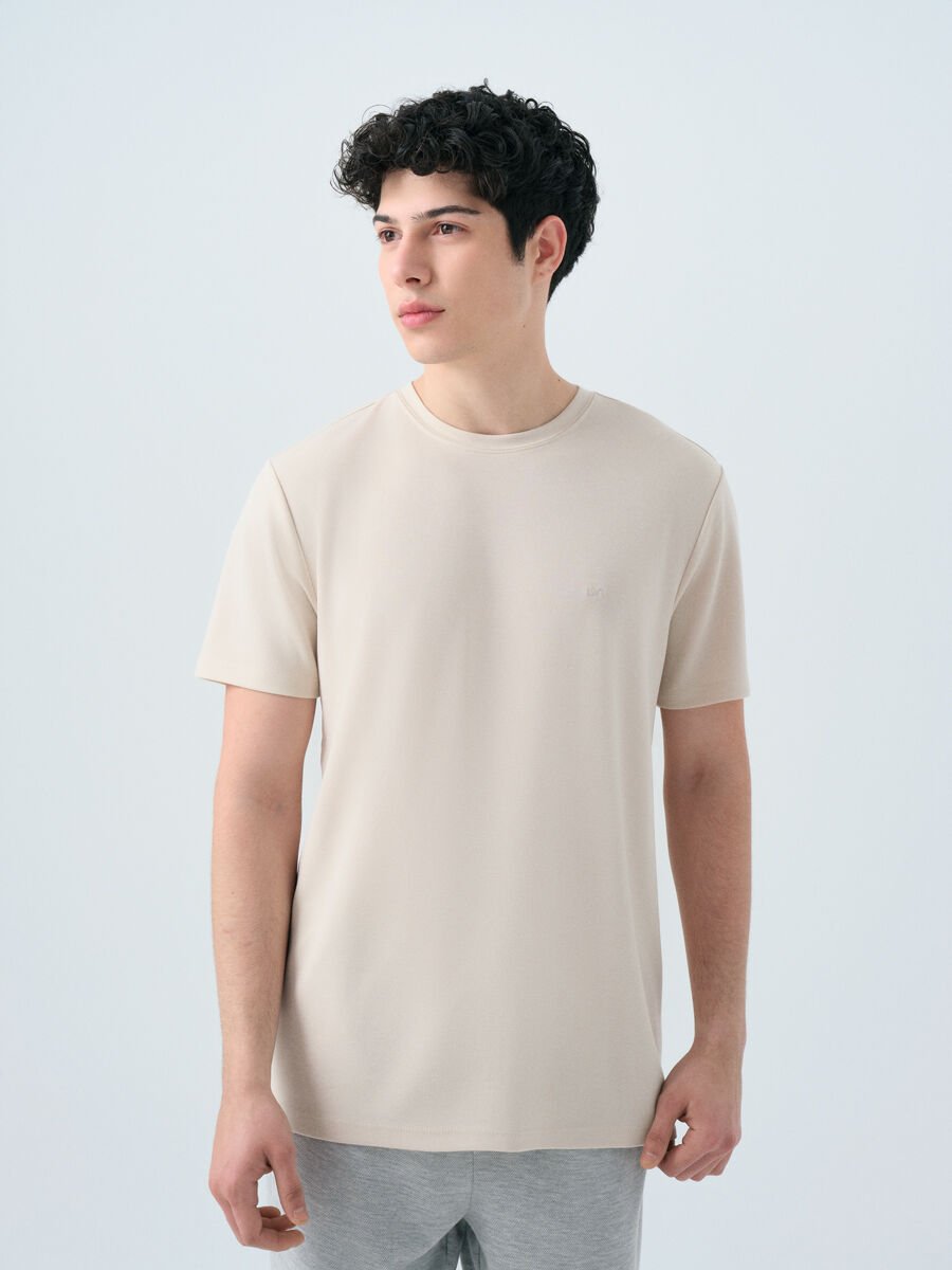 Loft 2038850 Taş Erkek Regular Fit Bisiklet Yaka T-shirt