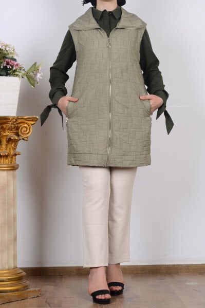 Armine 25KT535 Haki Kadın Sıfır Kol Cep Detaylı Yelek