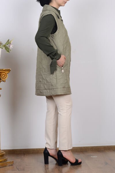 Armine 25KT535 Haki Kadın Sıfır Kol Cep Detaylı Yelek