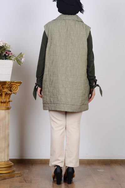 Armine 25KT535 Haki Kadın Sıfır Kol Cep Detaylı Yelek