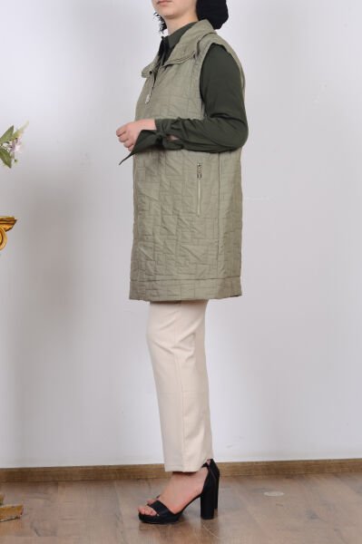 Armine 25KT535 Haki Kadın Sıfır Kol Cep Detaylı Yelek