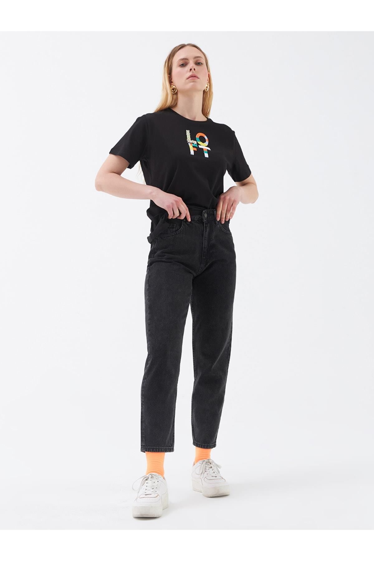 Loft 2029585 Kadın Füme Mom Jean Pantolon