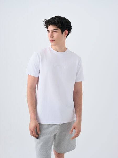 Loft 2039590 Beyaz Erkek Yazı Detaylı Bisiklet Yaka T-Shirt