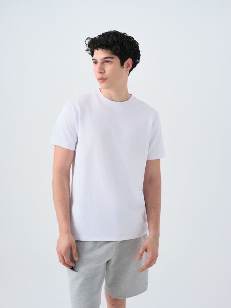 Loft 2039590 Beyaz Erkek Yazı Detaylı Bisiklet Yaka T-Shirt