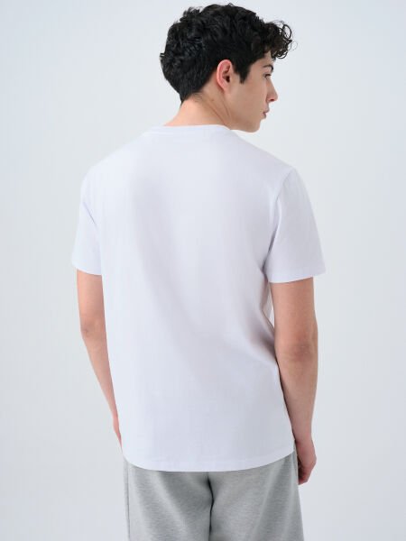 Loft 2039590 Beyaz Erkek Yazı Detaylı Bisiklet Yaka T-Shirt