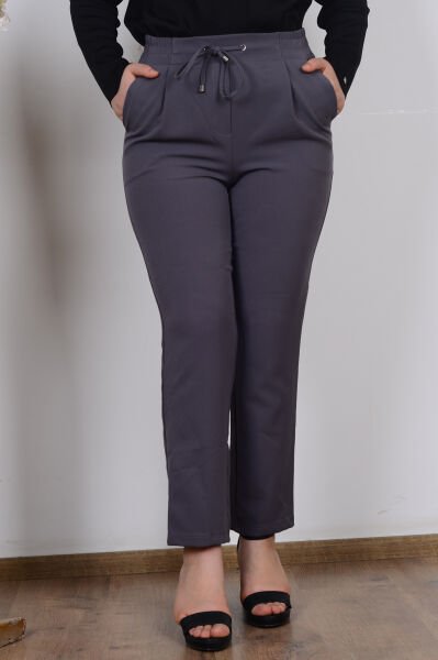 Armine 25KT205 Antrasit Kadın Beli Lasrikli Havuç Kesim Kumaş Pantolon