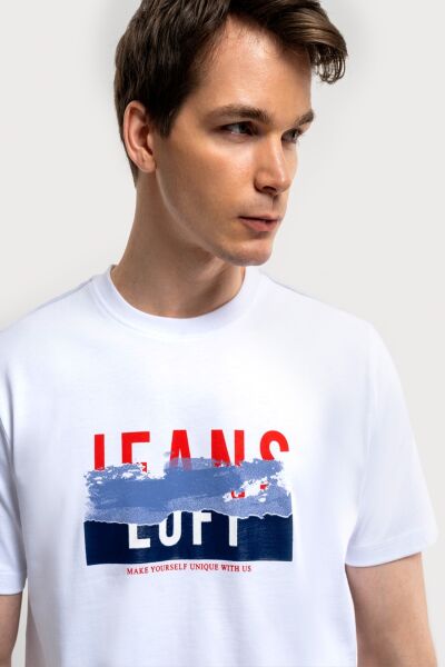 Loft 2036325 Beyaz Erkek Regular Fit Bisiklet Yaka Normal Kesim Loft Baskılı %100 Pamuk Tşört