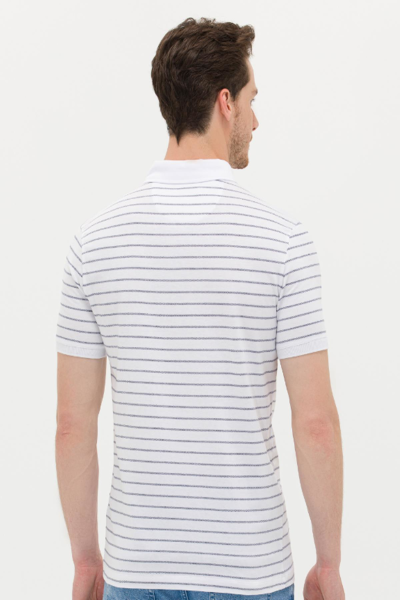U.S Polo 1573730 Beyaz Polo Yaka Çizgili  Erkek T-Shirt