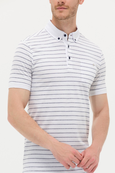 U.S Polo 1573730 Beyaz Polo Yaka Çizgili  Erkek T-Shirt