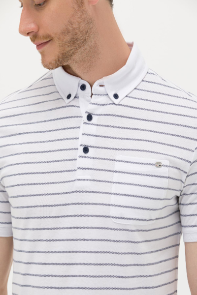 U.S Polo 1573730 Beyaz Polo Yaka Çizgili  Erkek T-Shirt