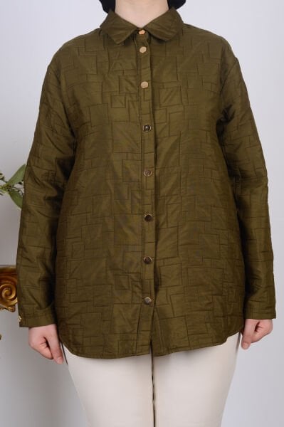 Armine 25KT542 Koyu Haki Kadın Düğmeli Gömlek Tipi Ceket