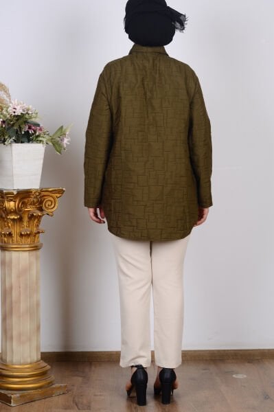 Armine 25KT542 Koyu Haki Kadın Düğmeli Gömlek Tipi Ceket