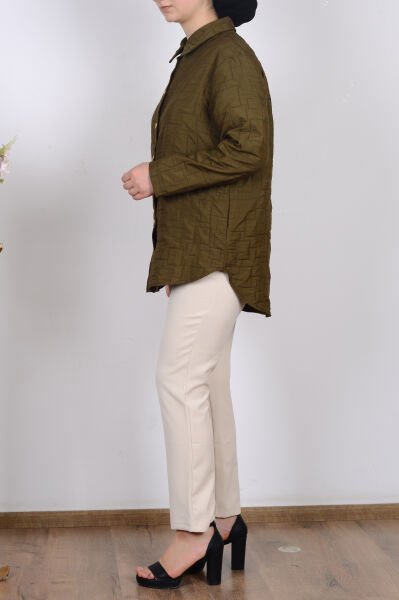 Armine 25KT542 Koyu Haki Kadın Düğmeli Gömlek Tipi Ceket
