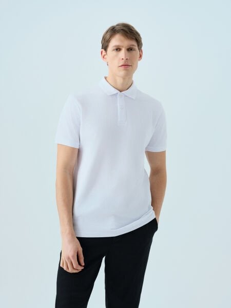 Loft 2035136 Beyaz Erkek %100 Pamuk Polo Yaka T-shirt