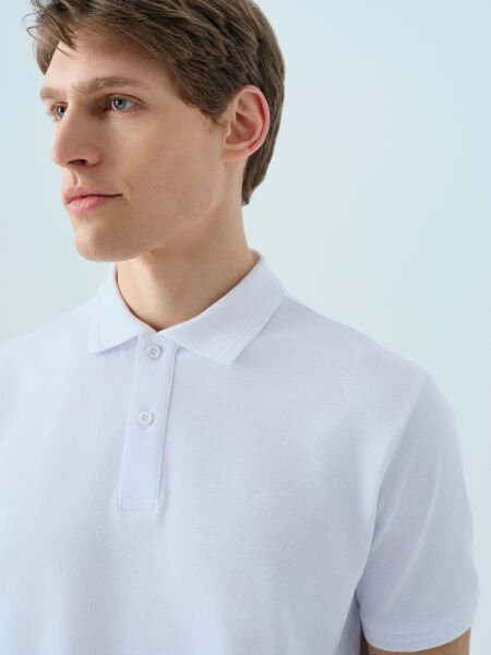 Loft 2035136 Beyaz Erkek %100 Pamuk Polo Yaka T-shirt