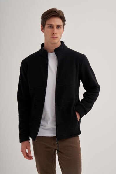 Cazador 24KCEEO05127 Siyah Erkek Yarım Balıkcı Yaka Boydan Fermuarlı 3 İplik Polar Hırka