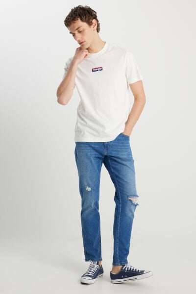 Wrangler W2510527102 Beyaz Erkek Regular Fit Önden Baskılı Bisiklet Yaka T-shirt