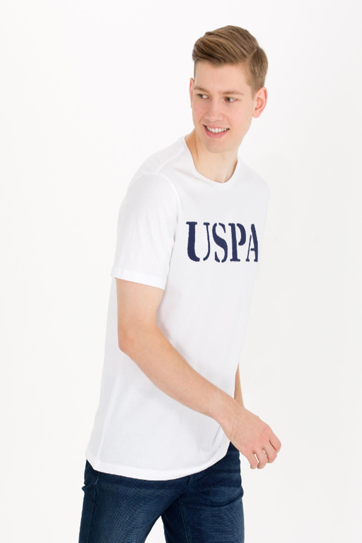U.S Polo 1571124 Beyaz Baskılı Bisiklet Yaka Erkek T-shirt