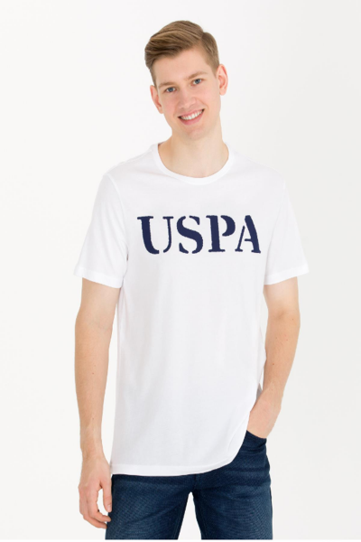 U.S Polo 1571124 Beyaz Baskılı Bisiklet Yaka Erkek T-shirt