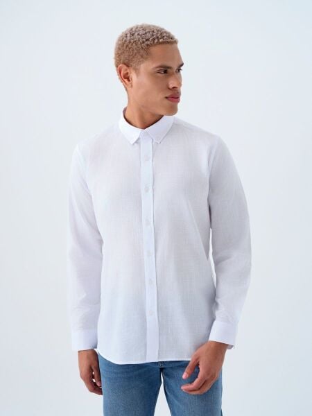 Loft 2037403 Beyaz Erkek Regular Fit Uzun Kol Gömlek
