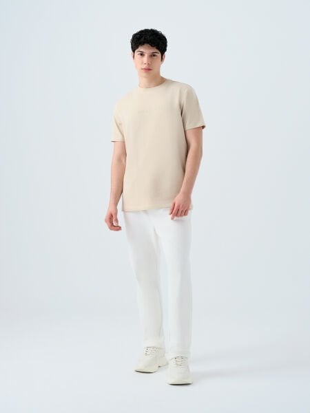 Loft 2039590 Taş Erkek Yazı Detaylı Bisiklet Yaka T-Shirt