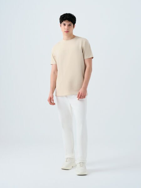 Loft 2039590 Taş Erkek Yazı Detaylı Bisiklet Yaka T-Shirt