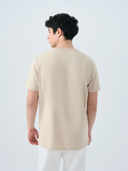 Loft 2039590 Taş Erkek Yazı Detaylı Bisiklet Yaka T-Shirt