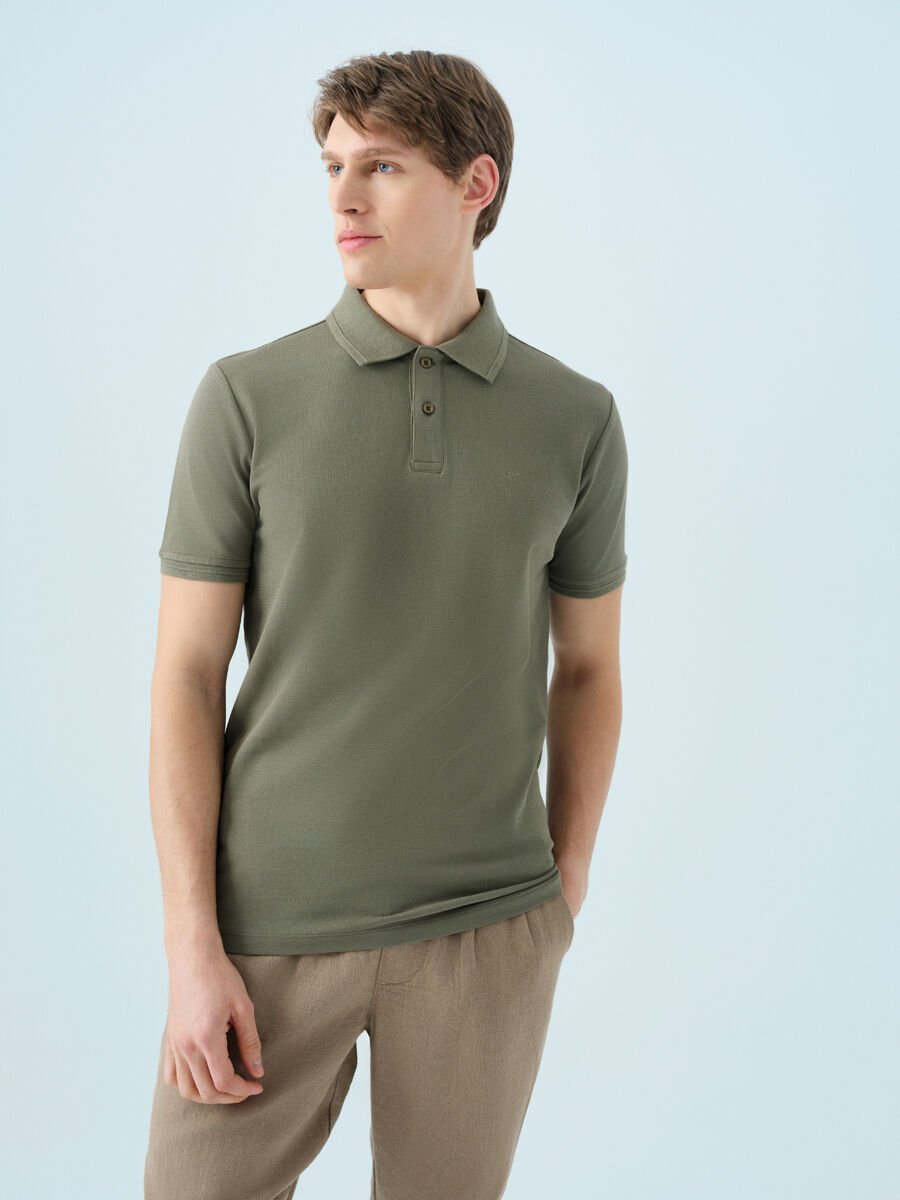 Loft 2035136 Haki Erkek %100 Pamuk Polo Yaka T-shirt