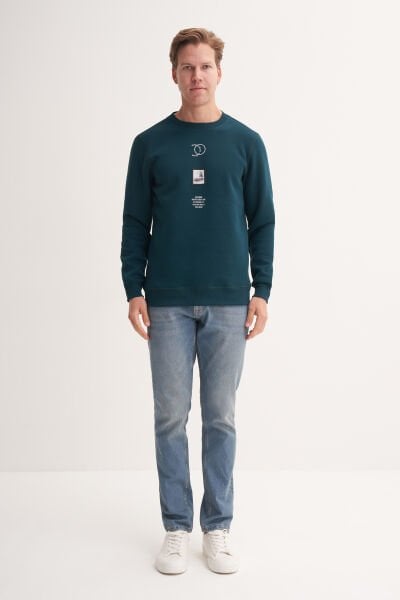Cazador 53610 Petrol Erkek Bisiklet Yaka Baskılı Regular Fit Sweatshirt