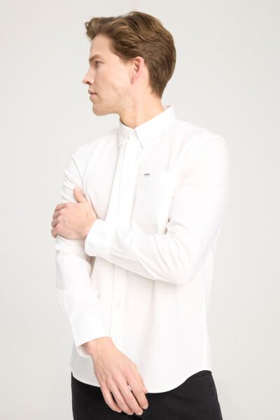 Wrangler W241464100  Beyaz Erkek Regular Fit Normal Kesim %100 Pamuk Gömlek