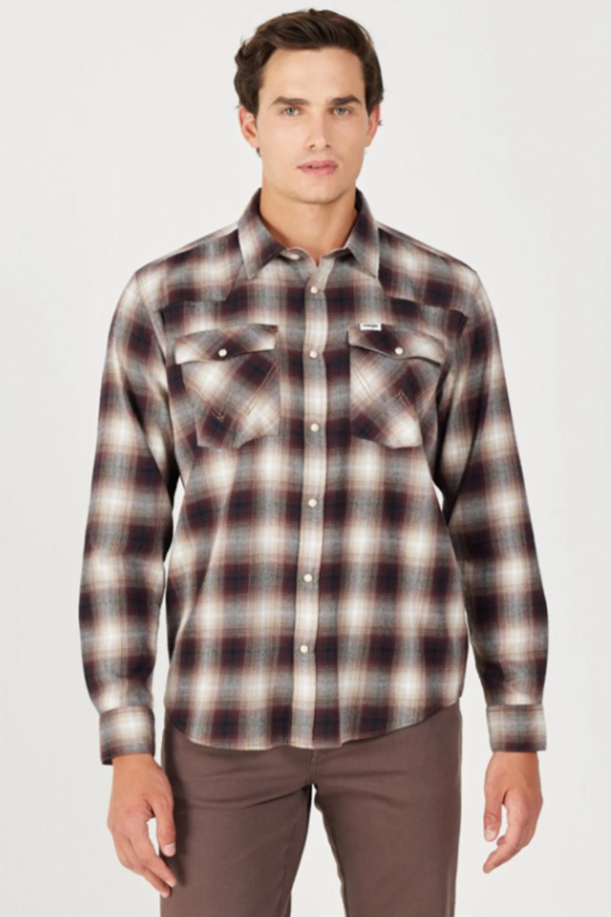 Wrangler W556B3H68 Bordo-Krem Karel Çıtçıtlı Erkek Gömlek
