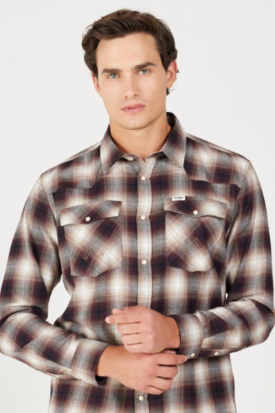 Wrangler W556B3H68 Bordo-Krem Karel Çıtçıtlı Erkek Gömlek