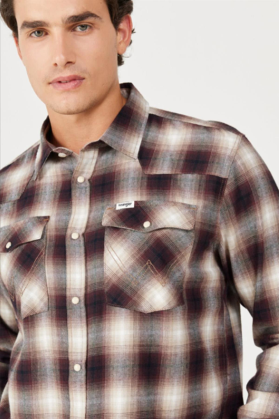 Wrangler W556B3H68 Bordo-Krem Karel Çıtçıtlı Erkek Gömlek