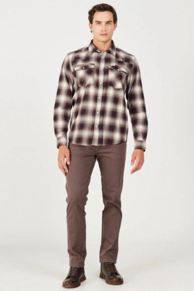 Wrangler W556B3H68 Bordo-Krem Karel Çıtçıtlı Erkek Gömlek