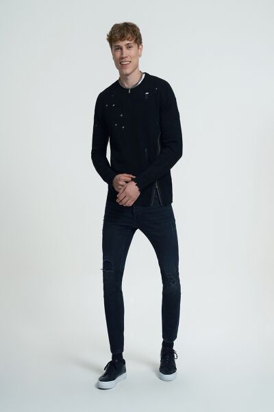 Loft 2034663 Siyah Erkek Justin Skinny Fit Yırtık Detaylı Kot Pantolon