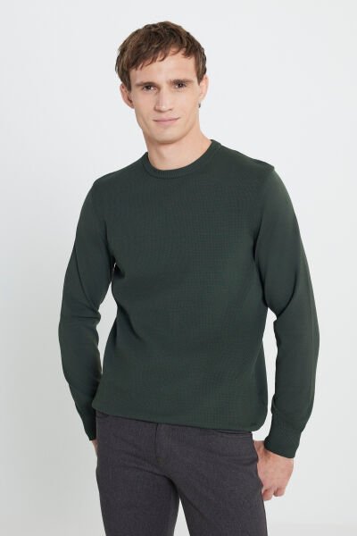 Altınyıldız ACE492510081 Haki Erkek Bisiklet Yaka Sünger Desen Triko Kazak