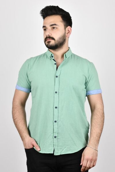 Hnc&Man 11-1873 Erkek Elma Keten Kısa Kol Gömlek